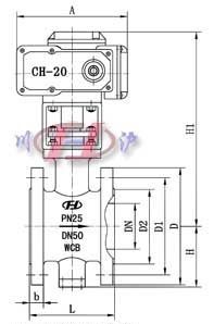 VQ947电动V型球阀 法兰式外形尺寸图