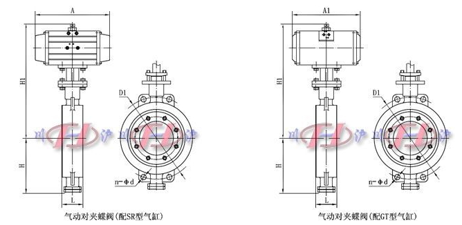 气动对夹蝶阀外形尺寸图