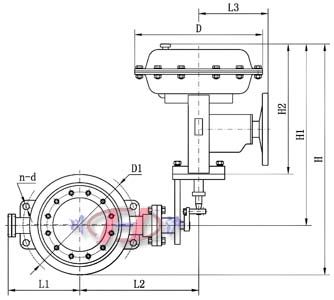 气动软密封蝶阀外形尺寸图