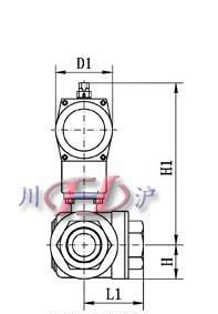 气动内螺纹三通球阀 侧视图 