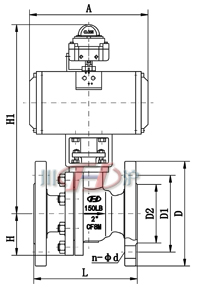 Q641F/H气动法兰球阀 （美标阀体） 主要外形尺寸图