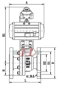 Q641F/H气动法兰球阀 （国标阀体） 主要外形尺寸图