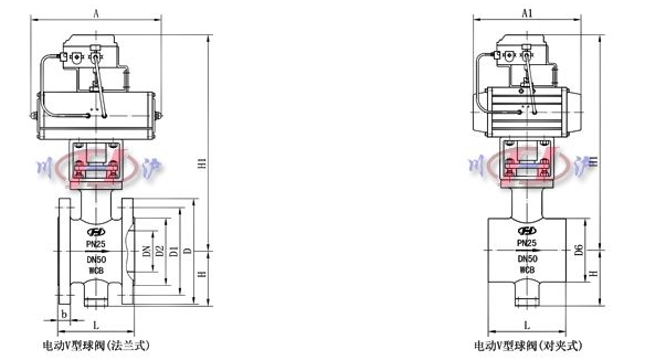 气动V型球阀尺寸图