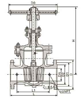BZ41H夹套保温闸阀外形尺寸图